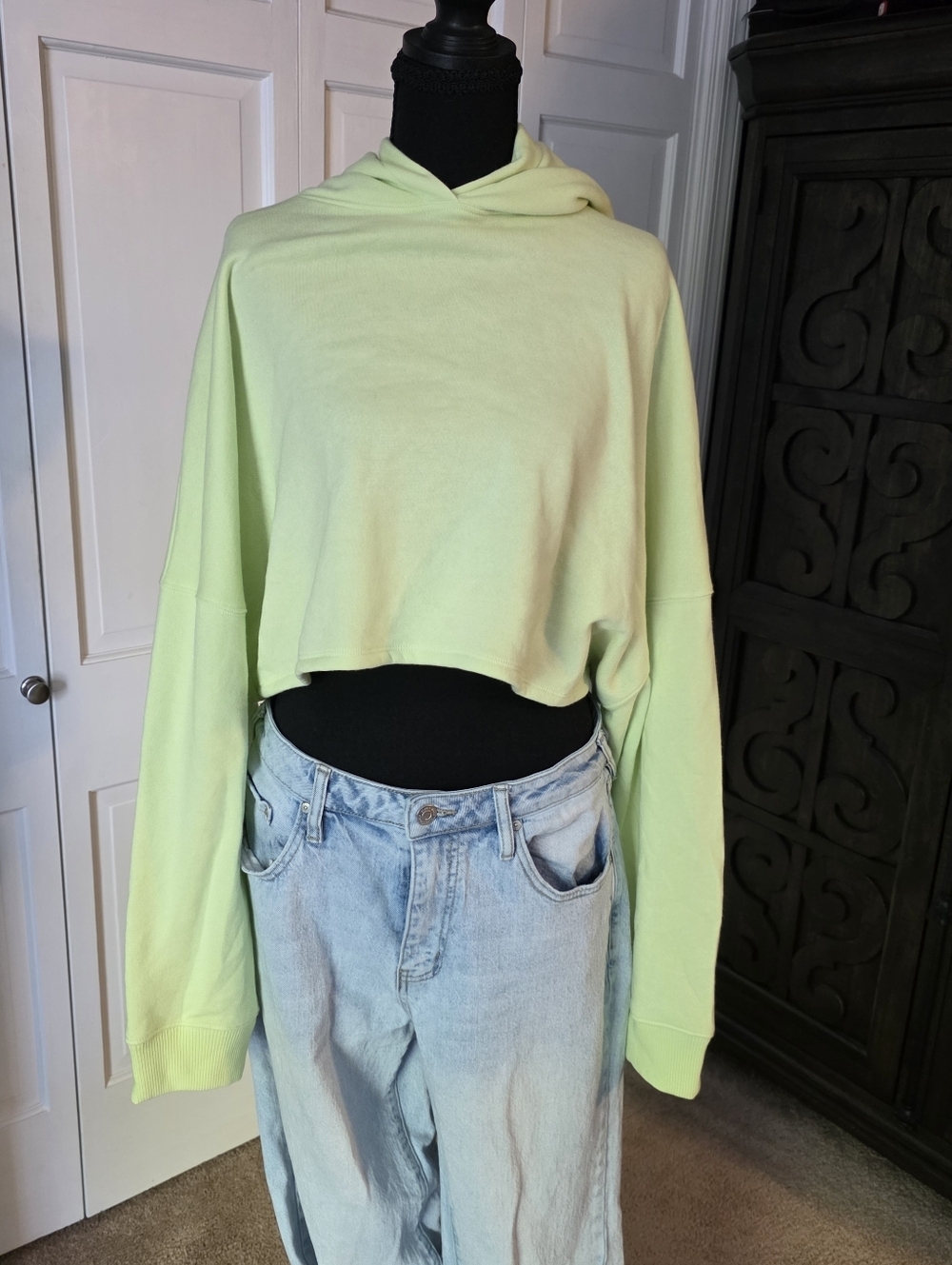 Express Neon Green Cropped Hoodie XL Oversized Lightweight Sweatshirt